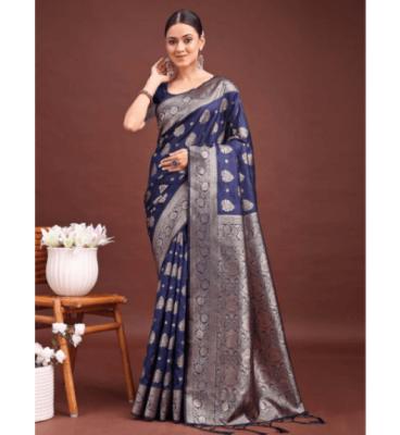 Navy Blue Banarasi Silk