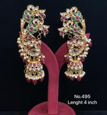 Gold Plated Earrings with red and green stones